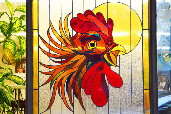 Rooster stained glass