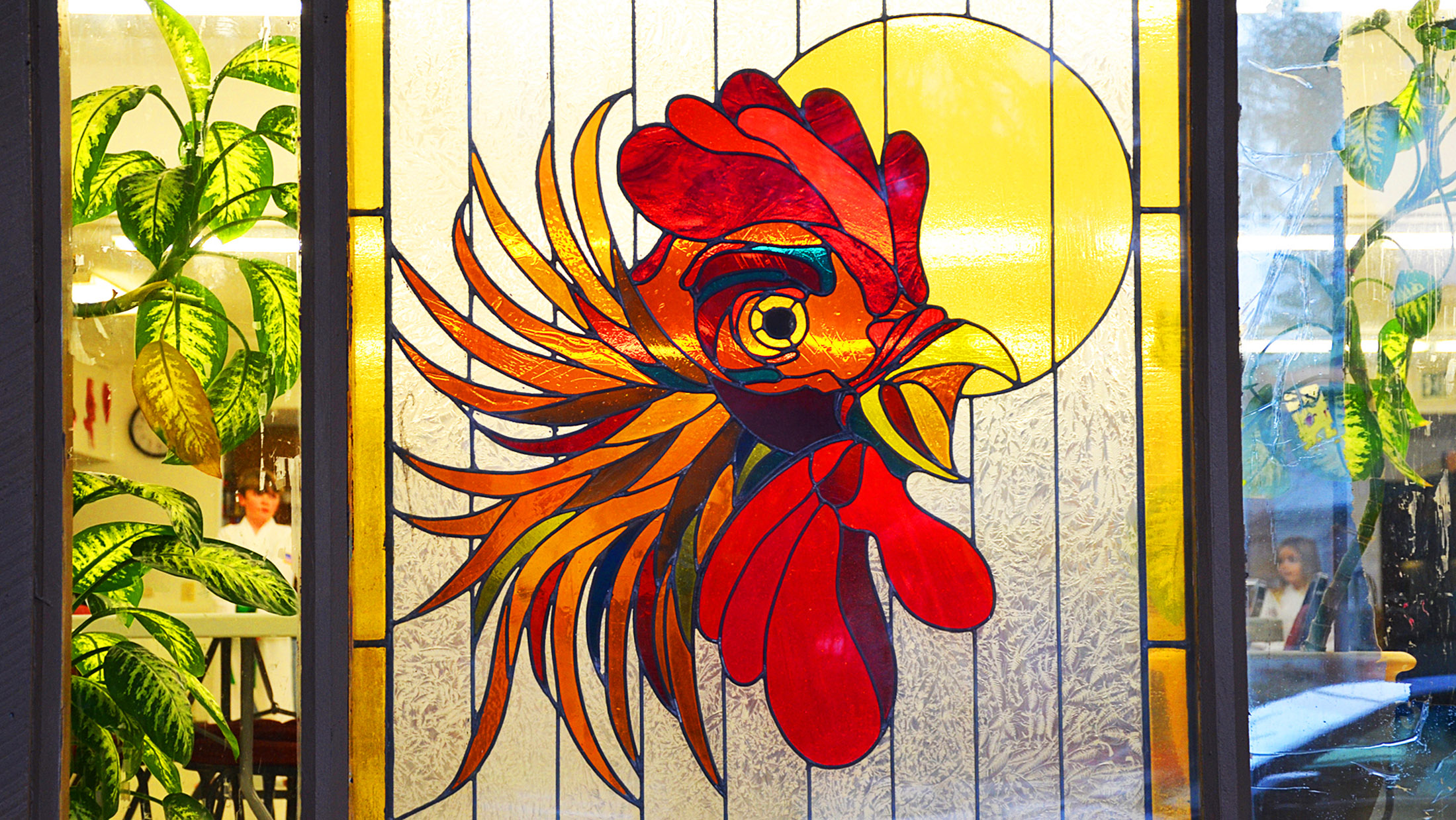 Rooster stained glass